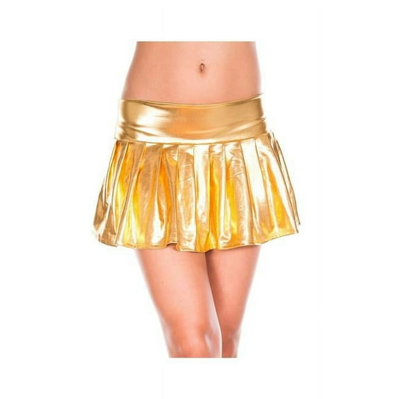 Music Legs Women's Wet Look Pleated Skirt; Gold 179-GOLD