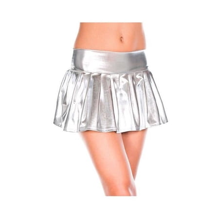 Music Legs Women's Wet Look Pleated Skirt; Silver 179-SILVER