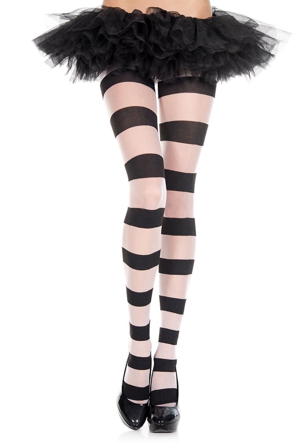 Women's Wide striped sheer pantyhose 7421-BLACK/WHITE