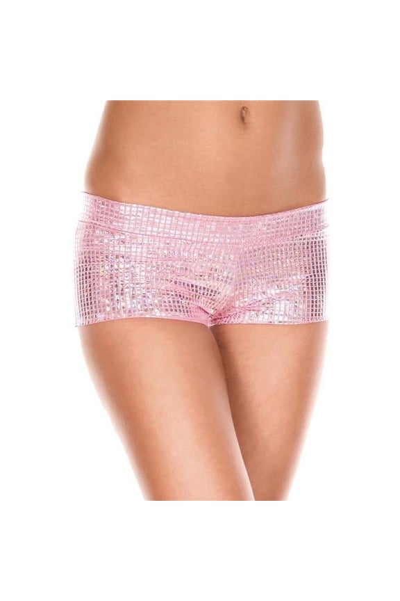 Women's Women's 124-SILVER-NPINK Metallic Pink Square Pattern Booty Shorts; Silver & Neon Pink 124-SILVER/NPINK
