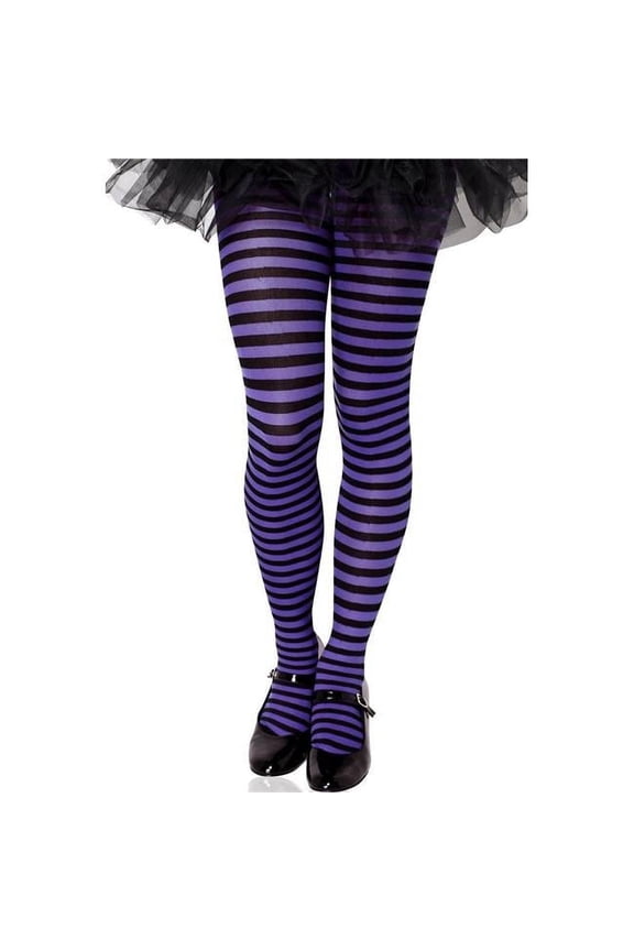 Women's Women's 270-BLK-PPL-L Girls Striped Tights - Black & Purple; Large 270-BLK/PPL-L
