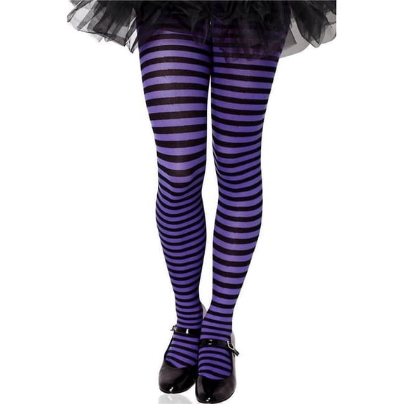 Music Legs Women's Women's 270-BLK-PPL-M Girls Striped Tights; Black & Purple - Medium 270-BLK/PPL-M