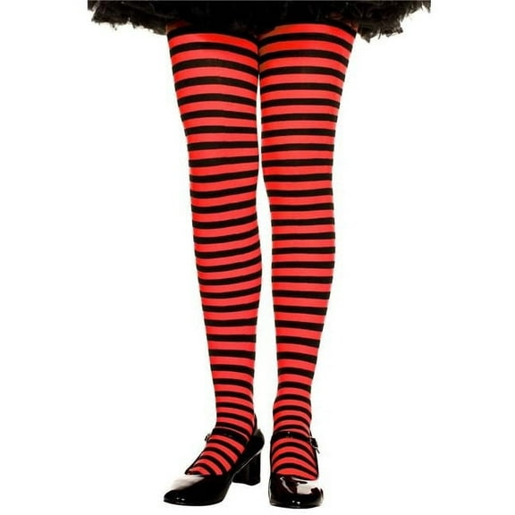 Music Legs Women's Women's 270-BLK-RED-S Girls Striped Tights; Black & Red - Small 270-BLK/RED-S