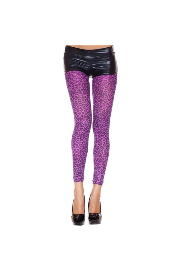 Women's Women's 35809-PURPLE-BLACK Leopard Print Opaque Thigh High Leggings; Purple & Black 35809-PURPLE/BLACK