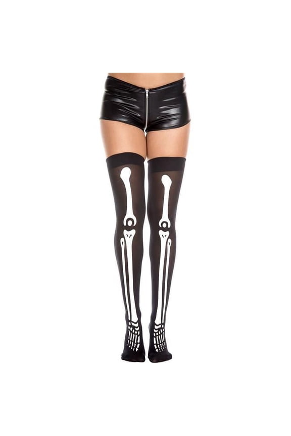 Women's Women's 4171-BLACK-WHITE Skeleton Print Thigh High Stockings; Black & White 4171-BLACK/WHITE