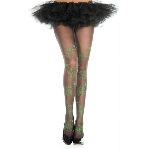 Music Legs Women's Women's 602-BLACK-NEONGREEN Spiderweb Print Sheer Pantyhose; Black & Neon Green 602-BLACK/NEONGREEN
