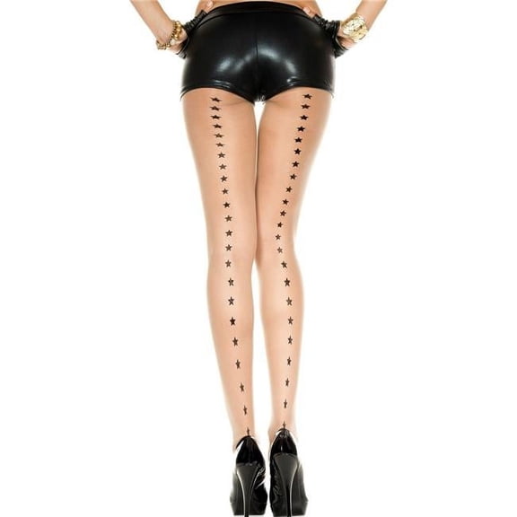 Music Legs Women's Women's 7215-BEIGE-BLACK Star Print Back Seam Sheer Spandex Pantyhose - Beige & Black 7215-BEIGE/BLACK