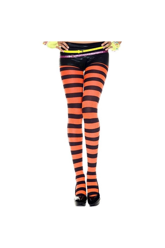 Women's Women's 7419-BLK-ORANGE Wide Striped Tights - Black & Orange 7419-BLK/ORANGE