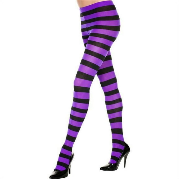 Music Legs Women's Women's 7419-BLK-PURPLE Wide Striped Tights - Black & Purple 7419-BLK/PURPLE