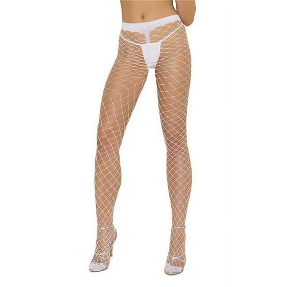 Music Legs Women's Women's Backseam and Lace Top Fishnet Thigh High 9024-White
