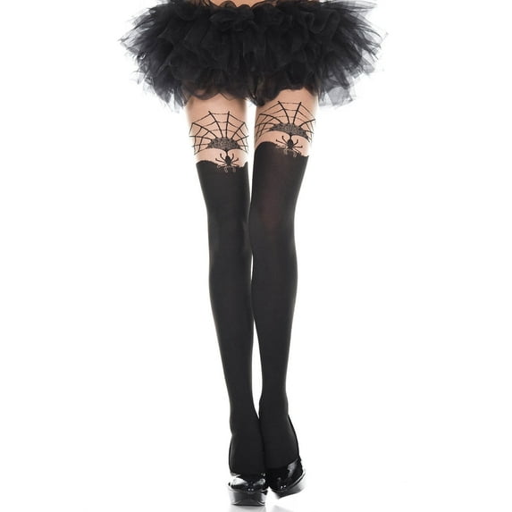 Music Legs Women's Women's Bitsy Spider and Web Print Pantyhose 7053 Beige/Black