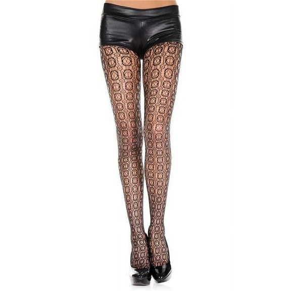 Music Legs Women's Women's Checker Design Spandex Pantyhose; Black 50004-BLACK