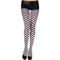 thumbnail image 1 of Music Legs Women's Women's Checkerboard Print Opaque Pantyhose 7006-BLACKWHITE, 1 of 1