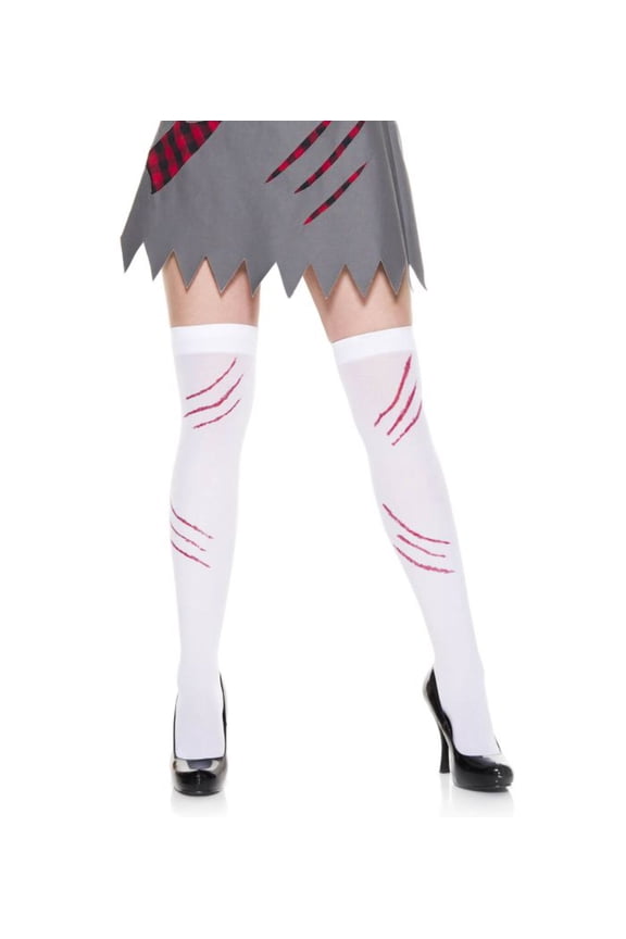 Music Legs Women's Women's Claw Scratches Thigh High Socks 4702-WHITE/RED