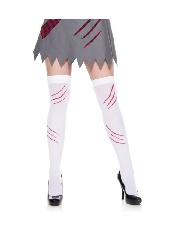 Music Legs Women's Women's Claw Scratches Thigh High Socks 4702-WHITE/RED