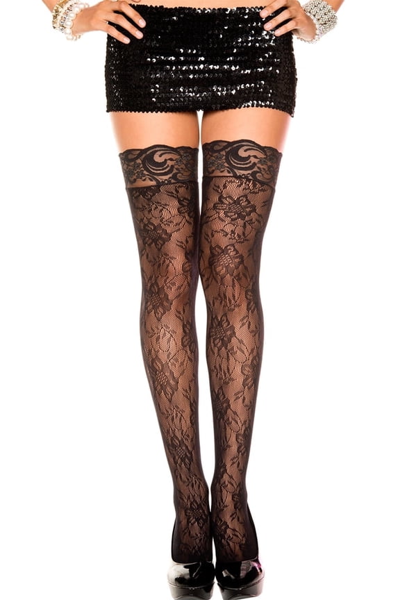 Women's Women's Gardenia Lace Thigh Hi, Black, One Size 4086-BLACK