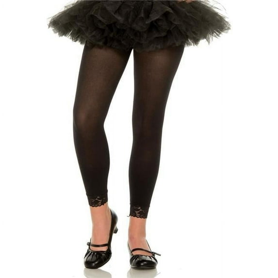 Music Legs Women's Women's Girls Opaque Leggings with Lace Trim; Black - Extra Large 275-BLACK-XL