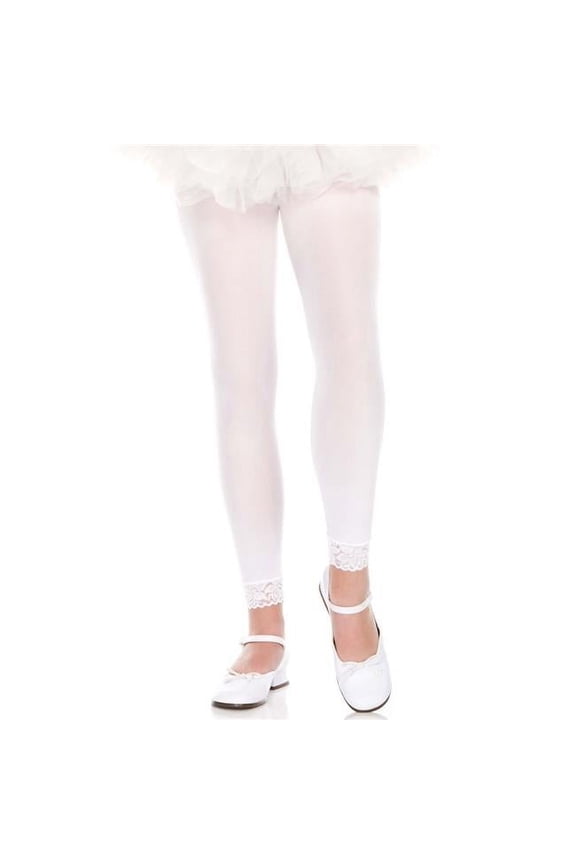 Women's Women's Girls Opaque Leggings with Lace Trim; White - Small 275-WHITE-S
