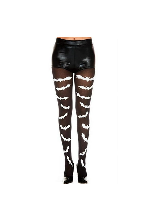 Women's Women's Gothic bat print pantyhose 37273 Black/White
