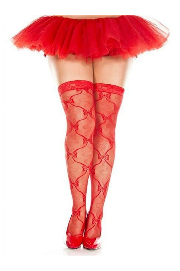 Women's Women's Plus Size Bow Lace Thigh High Stockings; Red 4710Q-RED