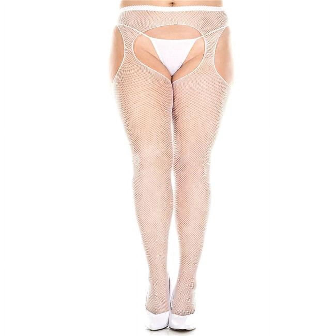 Women's Women's Plus Size Fishnet Suspender Seamless Pantyhose; White 903Q-WHITE