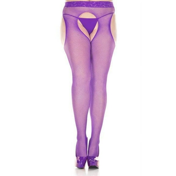 Music Legs Women's Women's Plus Size Lace Waist Fishnet Seamless Pantyhose; Purple 953Q-PURPLE