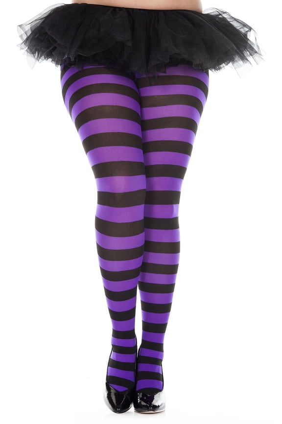 Women's Women's Plus size wide striped tights 7419Q-BLACK-PURPLE