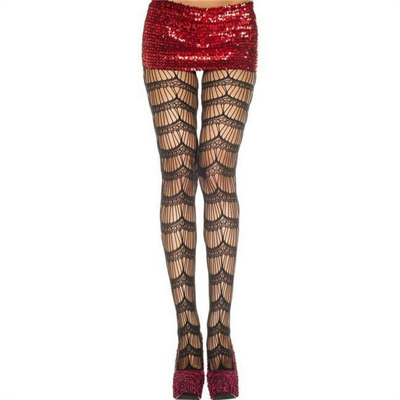 Music Legs Women's Women's Strings & Lace Spandex Pantyhose - Black 50017-BLACK