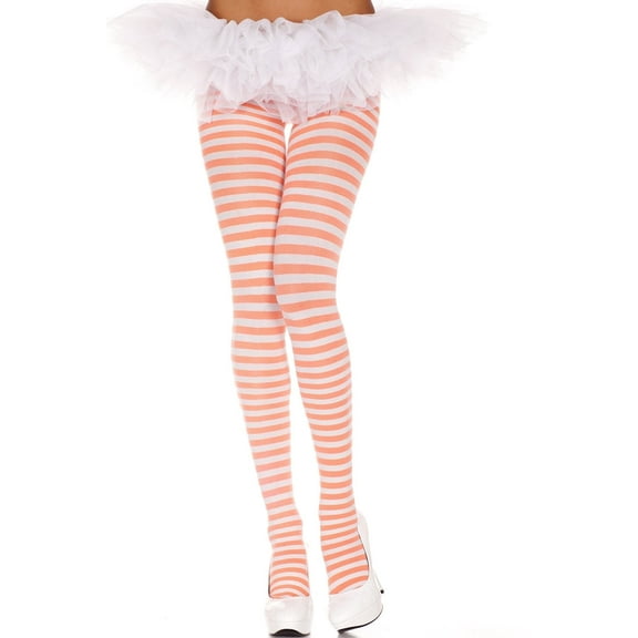 Music Legs Women's Women's Striped Tights, Style 7471-White/Orange 7471-WHI/ORANGE