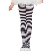 Music Legs Womens Womens girls stripe tights, black/white, medium 270-BLK/WHT-M