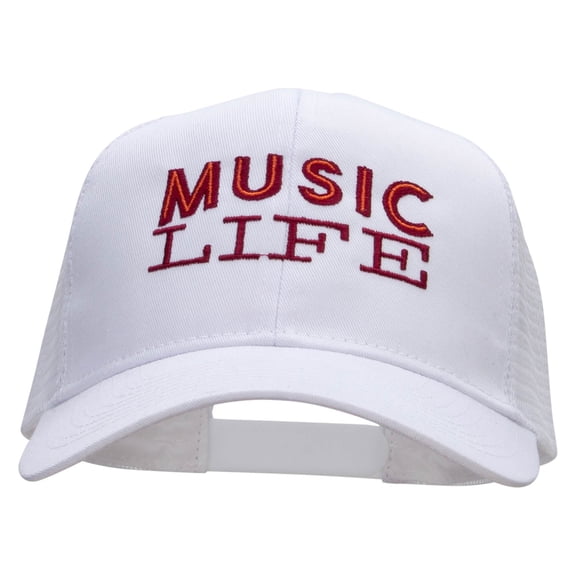 Music Life Embroidered Solid Cotton Prostyle Twill Mesh Cap - White OSFM
