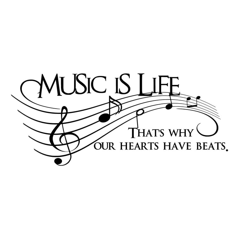 Music is Life Inspirational Quote Vinyl Wall Art Decal - 15 x 36  Decoration Vinyl Sticker - Music Vinyl Sticker - Life Quote Vinyl Sticker -  Living Room Vinyl Decal - Removable Vinyl Stickers 