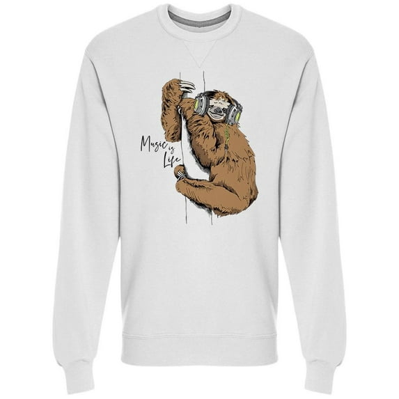 Music Life Sloth Sweatshirt Men -Image by Shutterstock, Male Large