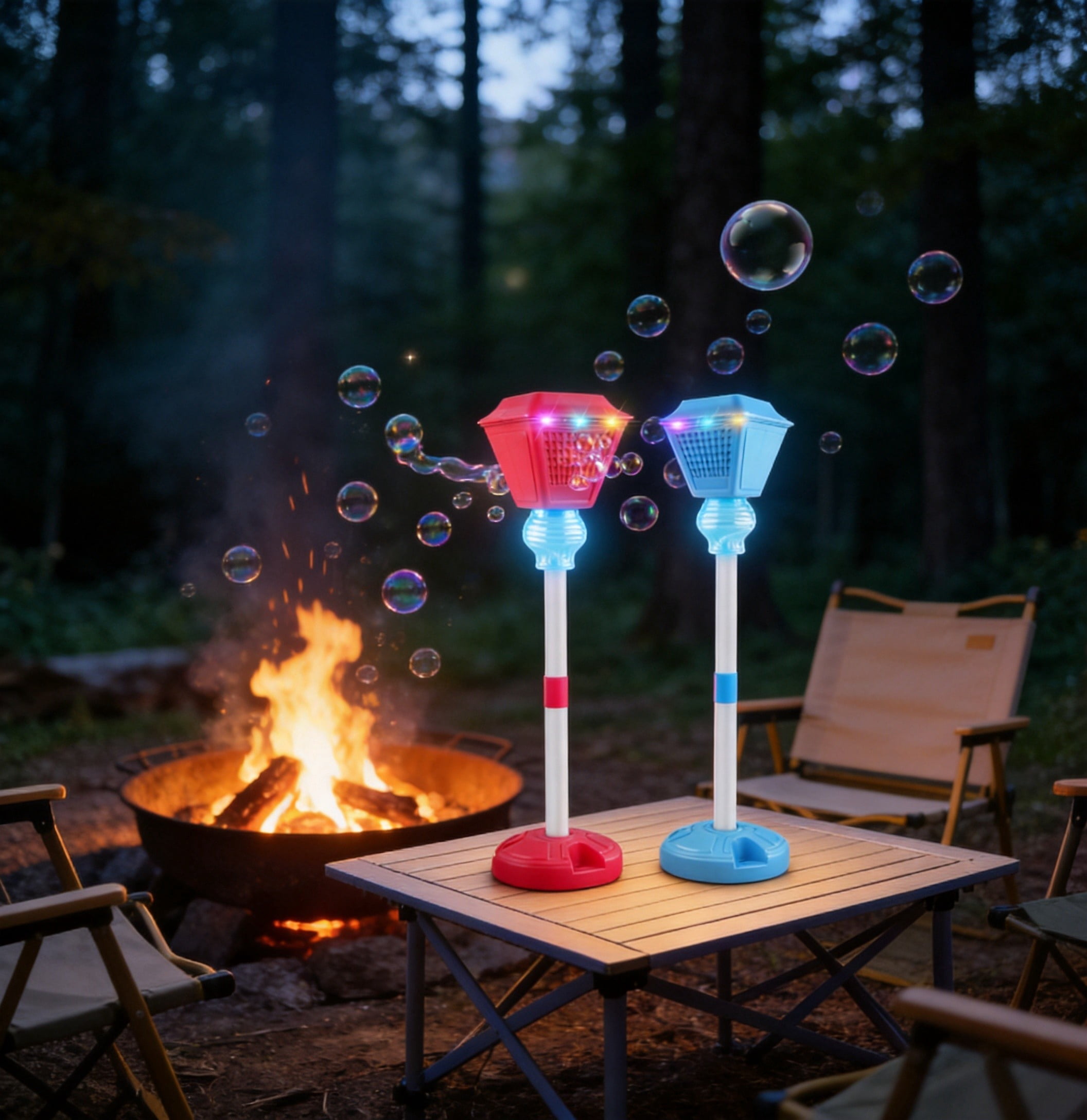 Music Light Bubble Tower Stand, Rechargeable Outdoor Bubble Maker, Adjustable Height Street Lamp Bubble Machine for Garden Lawn Backyard Wedding Party Events