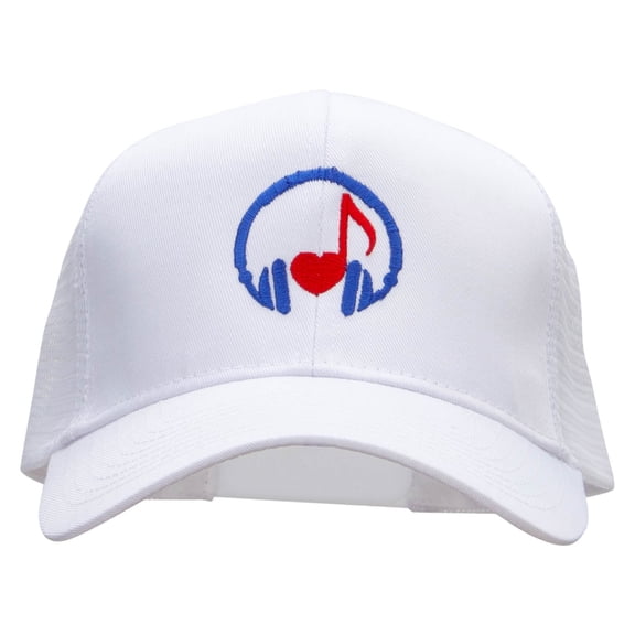 Music Love Note Embroidered High Profile Mesh Cap - White OSFM