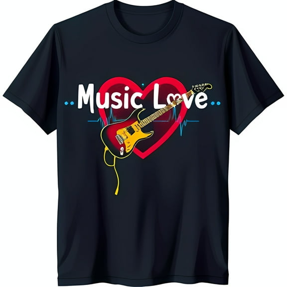 Music Love T-Shirt for Music Lovers Blue Tee with Heart & Design