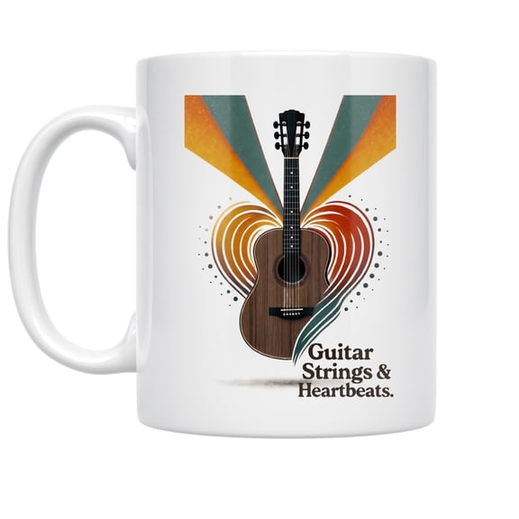 Retro 70s Guitar Heart Design - Music Lover - 11 oz Ceramic Coffee Mug