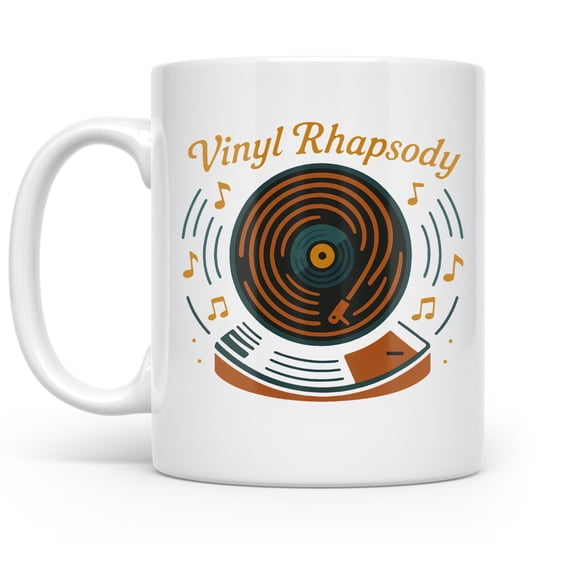 Music Lover, 11oz mug for vinyl record fans and morning coffee ritual with retro turntable