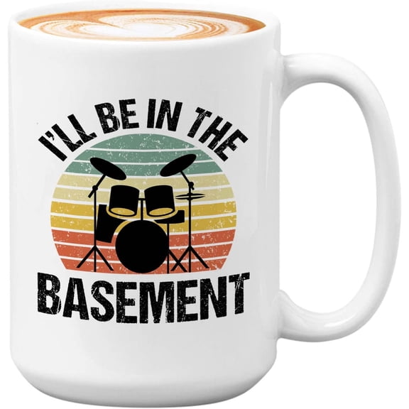 Music Lover Mug White 15oz - I'll Be in the Basement - Music Lovers Drummer Drum Player Musician Band Lover Music Piano Keys Piano Keyboard