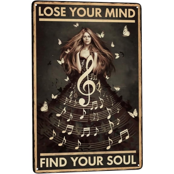 Music Lover Novelty Metal Tin Wall Sign Lose Mind Find Soul 8x12 Inch Hanging Decor for Music Rooms Dance Studios and Man Cave