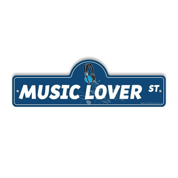 Music Lover Plastic Street Sign - 6 Inch X 18 Inch Gift Song Band Notes Instrument Fan Decor Fun Performance Art Creative Beats