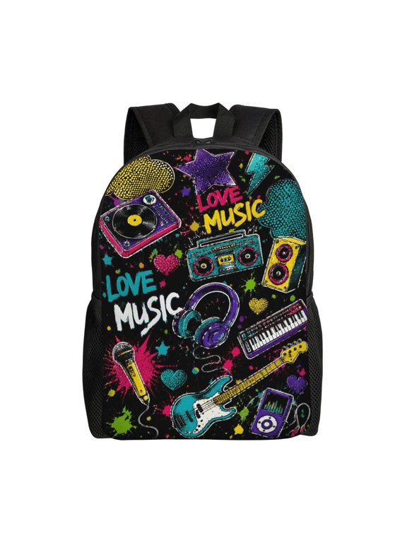 Music Lover Pop Art Backpack Full Front Print Travel Laptop Bag for Men and Women