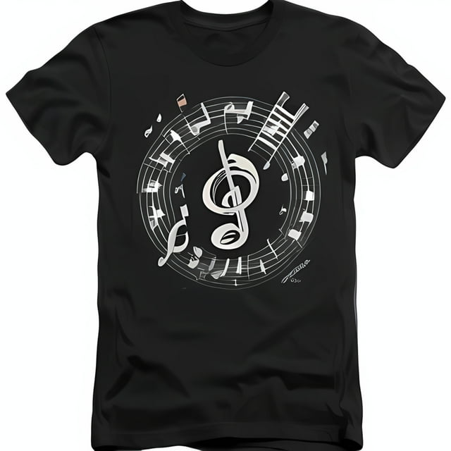 Music Lover's Dream Black TShirt with Musical Notes Piano Keys and