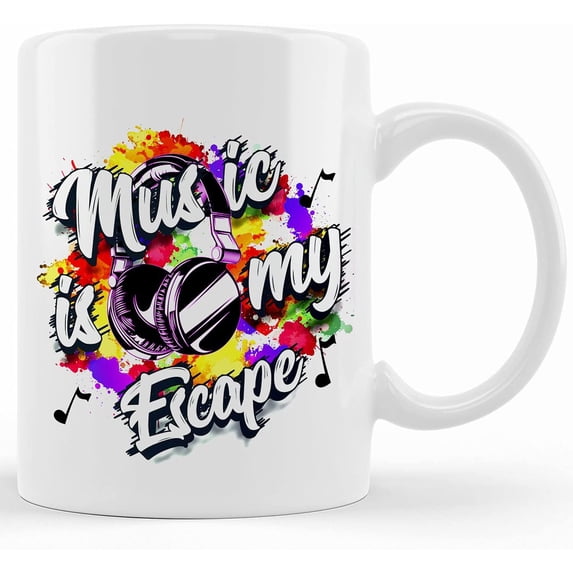 Music Lovers Mug Music Is My Escape With Pink Earphones, Ceramic Novelty Coffee Mug, Tea Cup, Gift Present For Birthday, Christmas Thanksgiving Festival, 11oz Sarcasm With Sayin