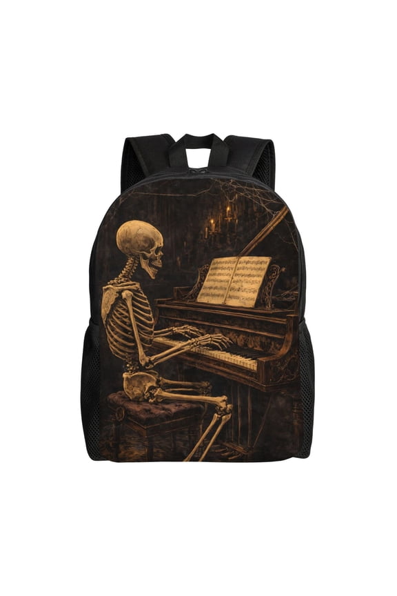 Music Lovers Skeleton Backpack Full Front Print Travel Laptop Bag for Men and Women