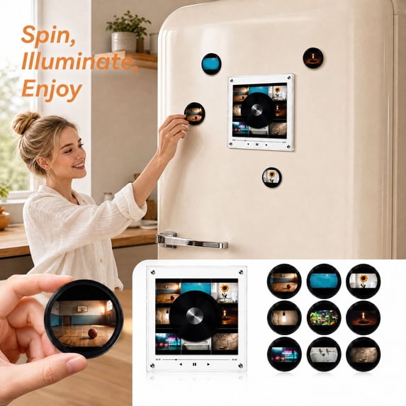 Music Magnets for Refrigerator, Atmospheric Vinyl Record Set with 9 NFC ...