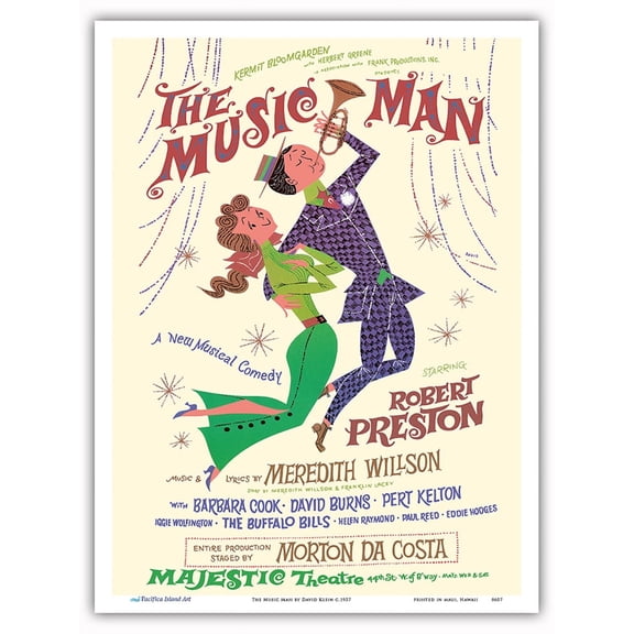 The Music Man - Starring Robert Preston - Majestic Theater Broadway - Vintage Theater Poster by David Klein c.1957 - Master Art Print (Unframed) 9in x 12in