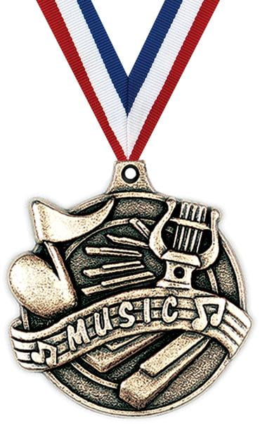 Music Medals, 2" Gold Diecast Music Medal Award 5 Pack