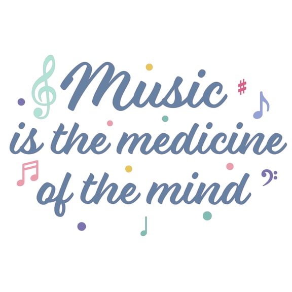 Music is the Medicine of the Mind with Floating Musical Notes Artwork Design for Living Room Vinyl Wall Decal - Inspirational Quotation and Beautiful Words about Loving Art for Musical Room Wall Decor