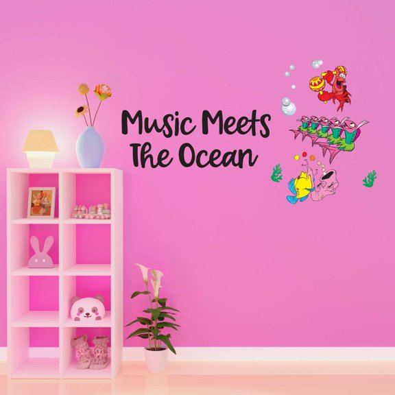 Music Meets The Ocean School Of Fish Singing Crab Trumpet Music Song Sing Notes Musician Maestro Piano Guitar Instruments Holiday Gift Decorating Ideas Bedroom Wall Decal Sticker - Size: 10 In X 6 In